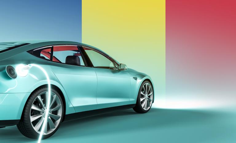 image of an electric car against the background of the Switzerland flag