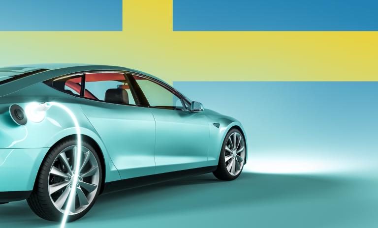 image of a car against the background of the Swedish flag