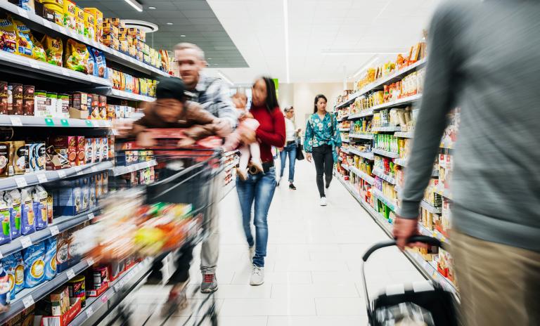 shoppers in a grocery store