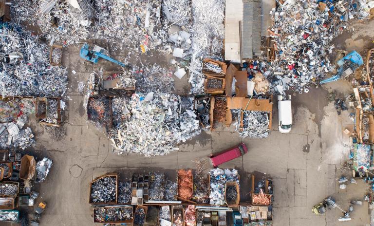 Aerial image of a metal scrap yard