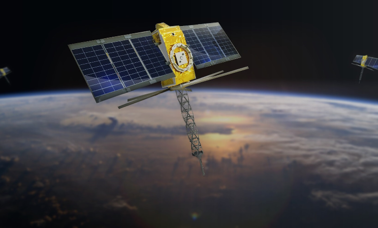 Picture of smallsats flying around the planet