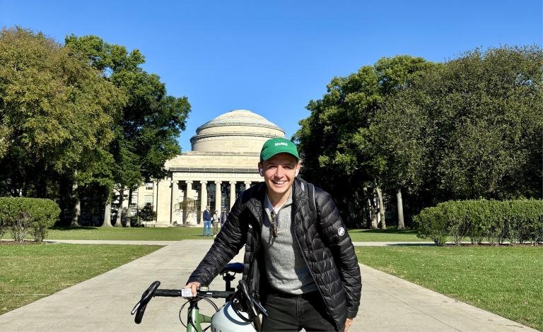 Felix on his daily commute to his office at MIT Sloan School of Management