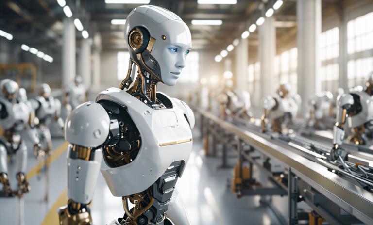 Humanoid robots in factory.
