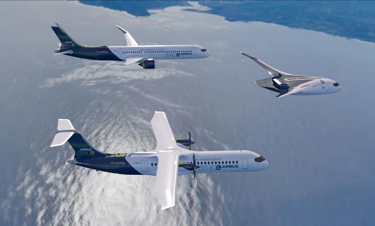 The Airbus airplanes in the sky under the sea