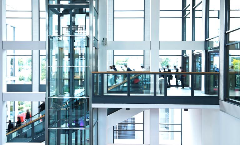 Escalator and elevator in a modern building