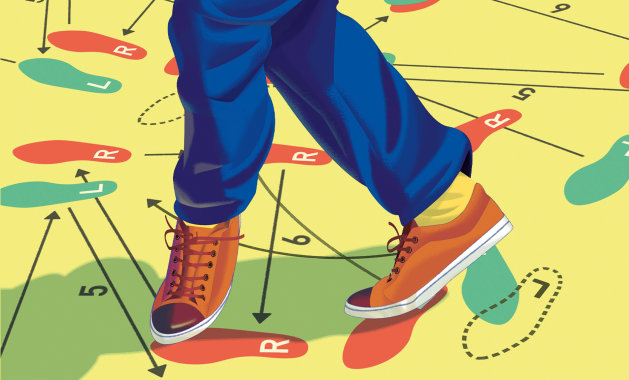 An illustration shows a person's dancing legs on a dancefloor. (c) Nigel Buchanan