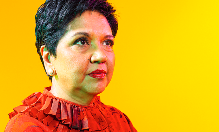 A photograph of Indra Nooyi, the former CEO of PepsiCo, looking to the side.