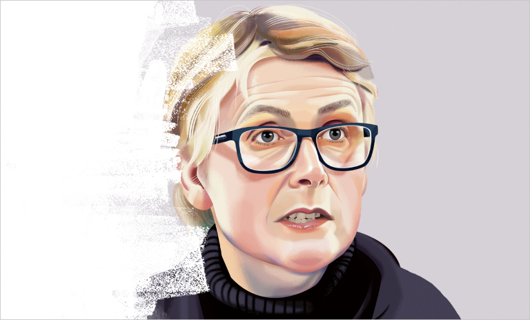 An illustration of theater and opera director Katie Mitchell.