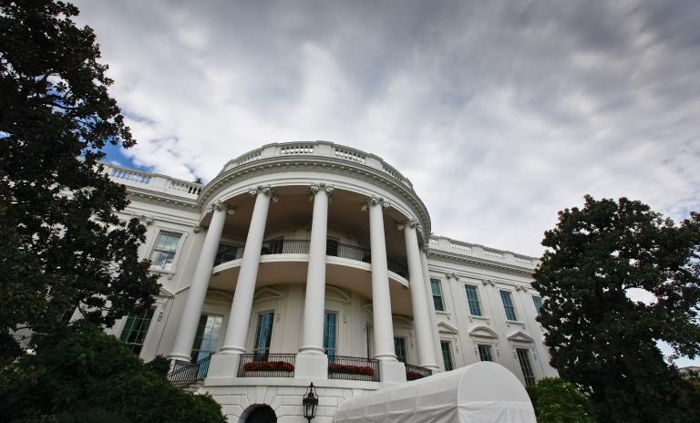 Shot of dramatic skies over the White House.