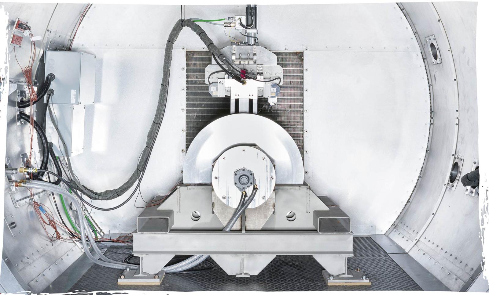 Rising to the challenge: The company's levitation rig in Los Angeles uses a vacuum and rotating magnets to test the technology.