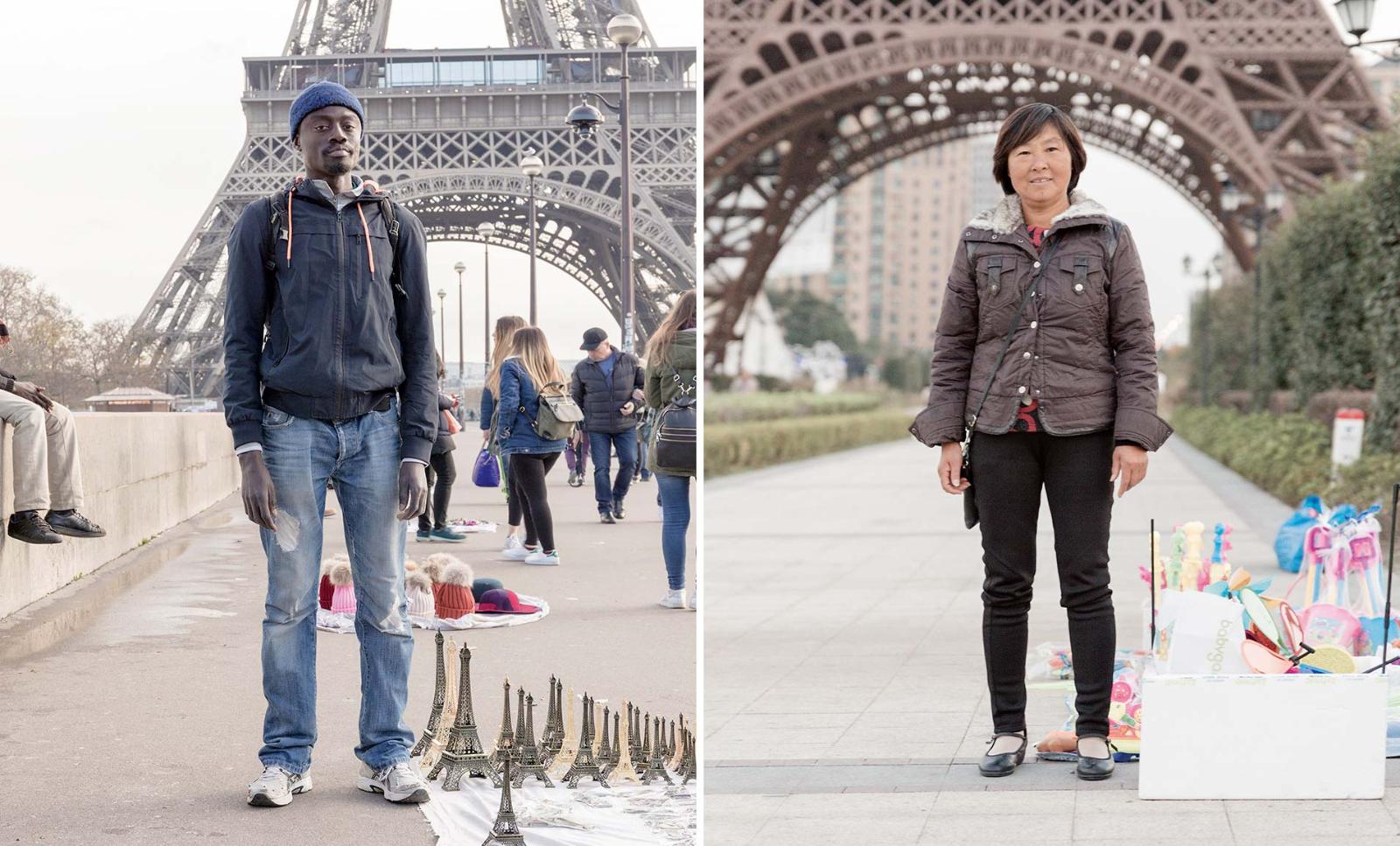 Pictures of the real Eiffel Tower in Paris next to the replica located in Tianducheng, China.
