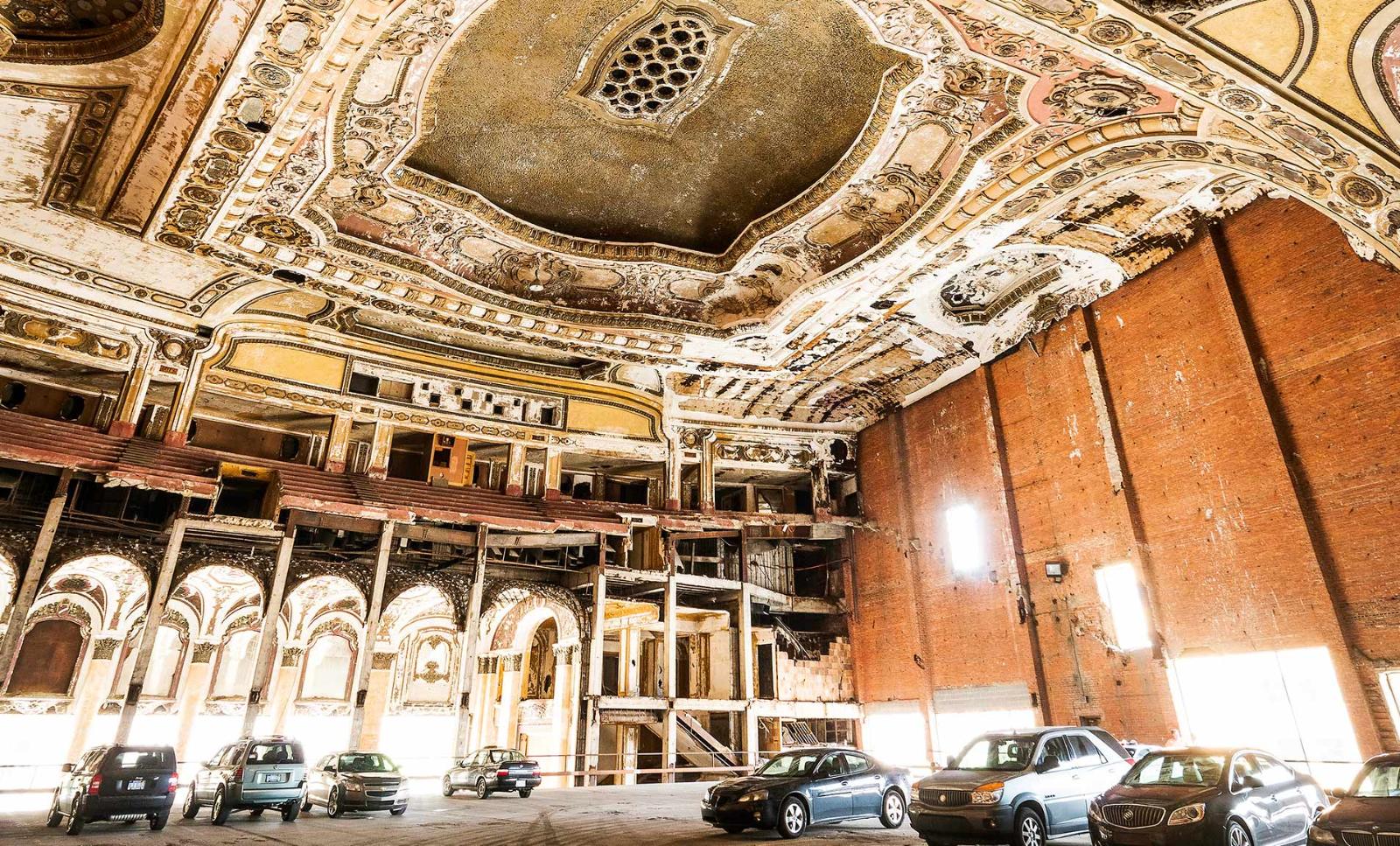 Relics of the past - Once a plush movie palace, the Michigan Theater is now used as a parking garage.