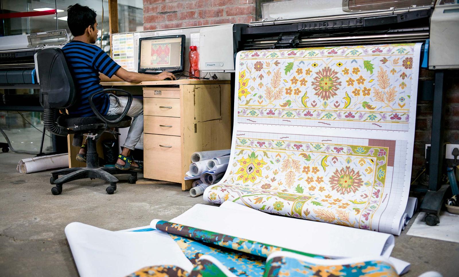 The perfect print: The patterns for the carpets are created using computer-aided design (CAD) at the company's headquarters in Jaipur.