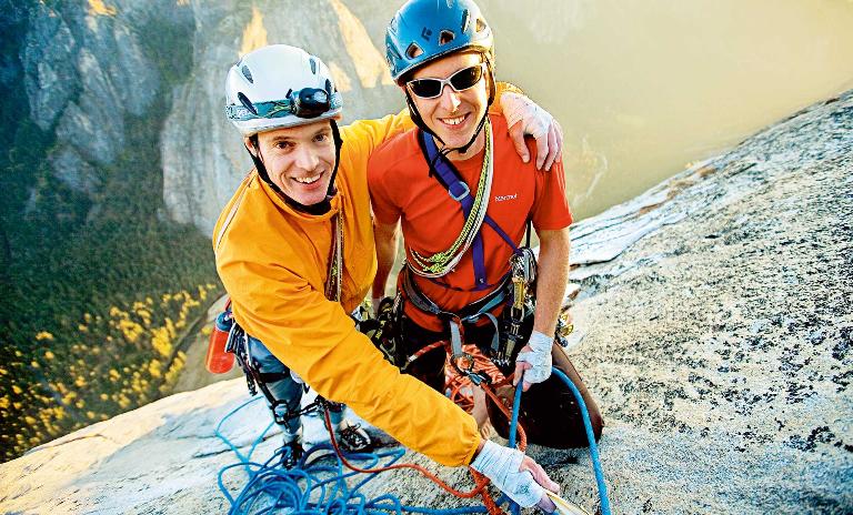 Peak performance: For Collins (seen here with American climber Tommy Caldwell), rock climbing illustrates how we can persist through failure and discover what is most important.