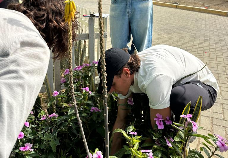 “Community planting day” at a local home – Plants are costly and need extensive care due to the dry and hot conditions (see background landscape)