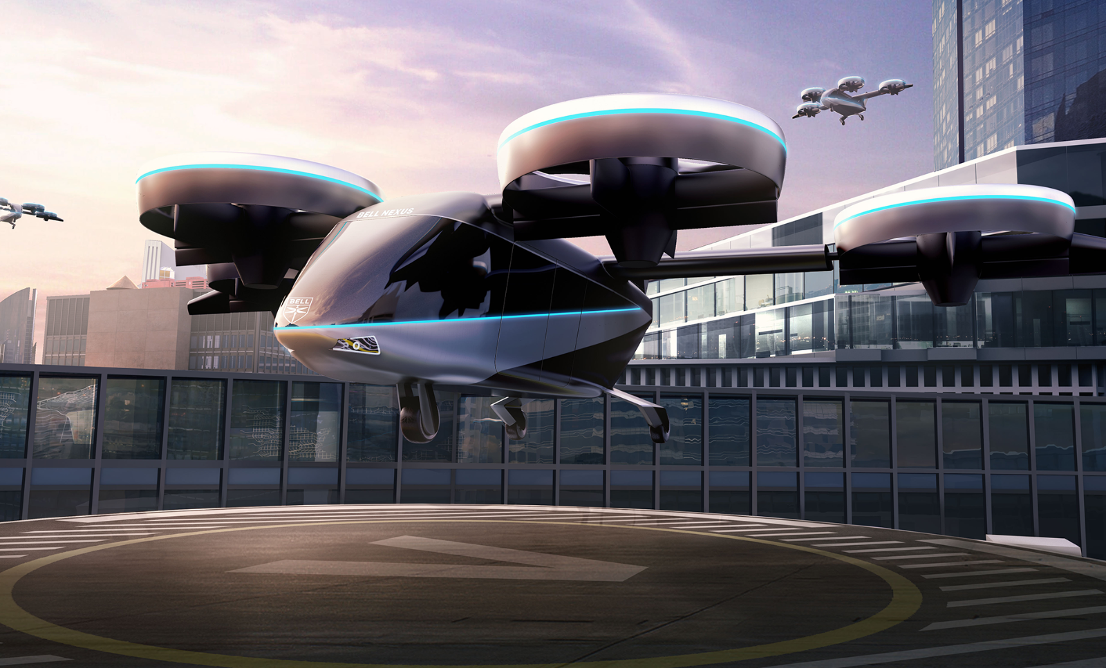 An urban air mobility vehicle in operation.