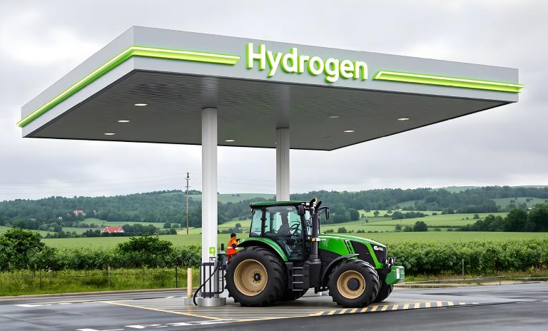 tractor on hydrogen gas station