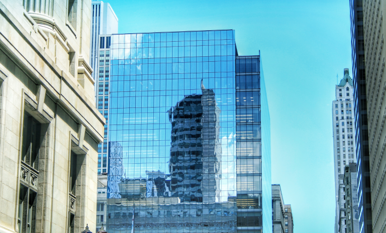 Skyline with reflecting skyscraper and skyline