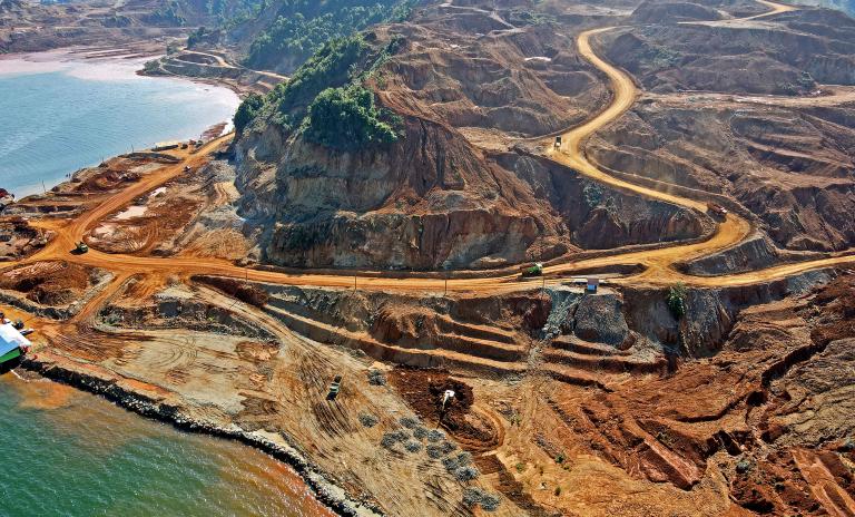 Mining transportation of nickel ore by road.