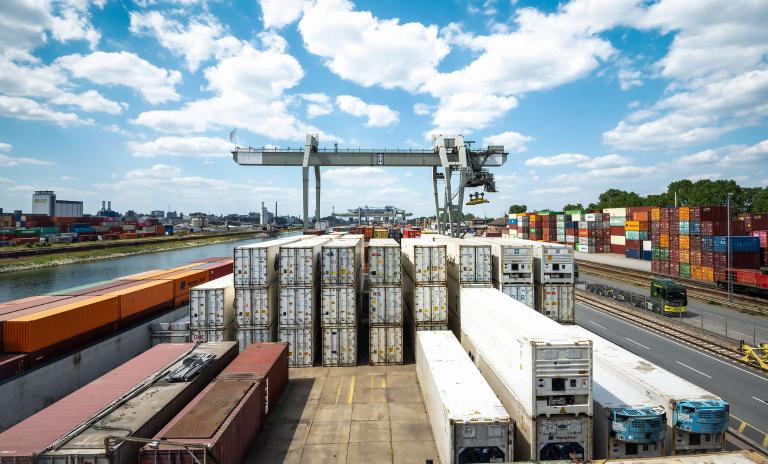 View of the container terminal in Mannheim