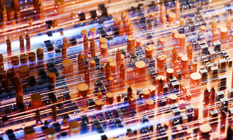 Digitales Banking-Konzept mit vernetzten Technologie-Elementen und moderner Finanzinfrastruktur.