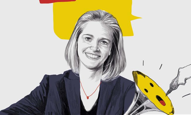 An illustrated portrait of Erin Meyer, professor at INSEAD and author of The Culture Map. © Sören Kunz