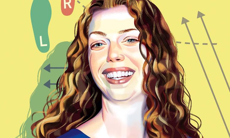 An illustrated portrait of a smiling Katy Milkman. © Nigel Buchanan