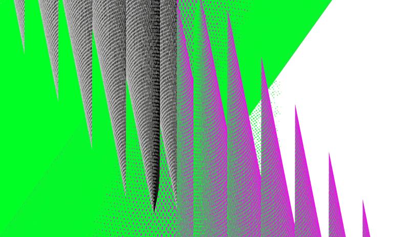 Abstract artwork in Neon Green, Neon Purple and Silver by Carsten Gueth