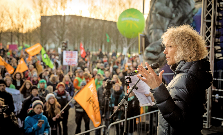 Greenpeace International Executive Director Jennifer Morgan speaking at a 2018 anti-coal
rally in Berlin, Germany.