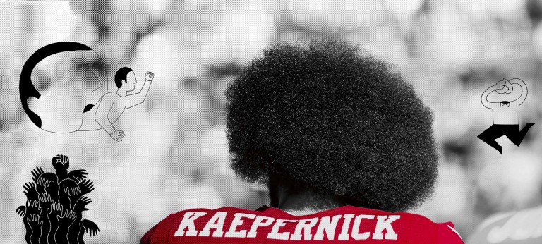 US football player Colin Kaepernick kneeling