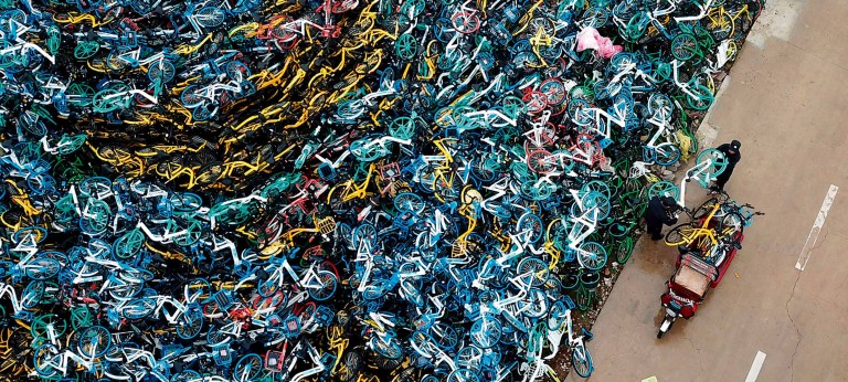 A pile of discarded bicycles in a bicycle graveyard in China’s Anhui province